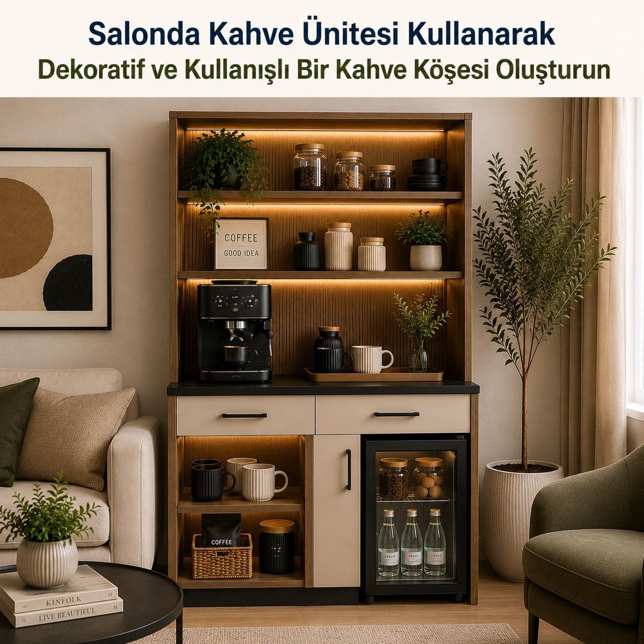 Salonda Kahve Ünitesi Kullanarak Dekoratif ve Kullanışlı Bir Kahve Köşesi Oluşturun