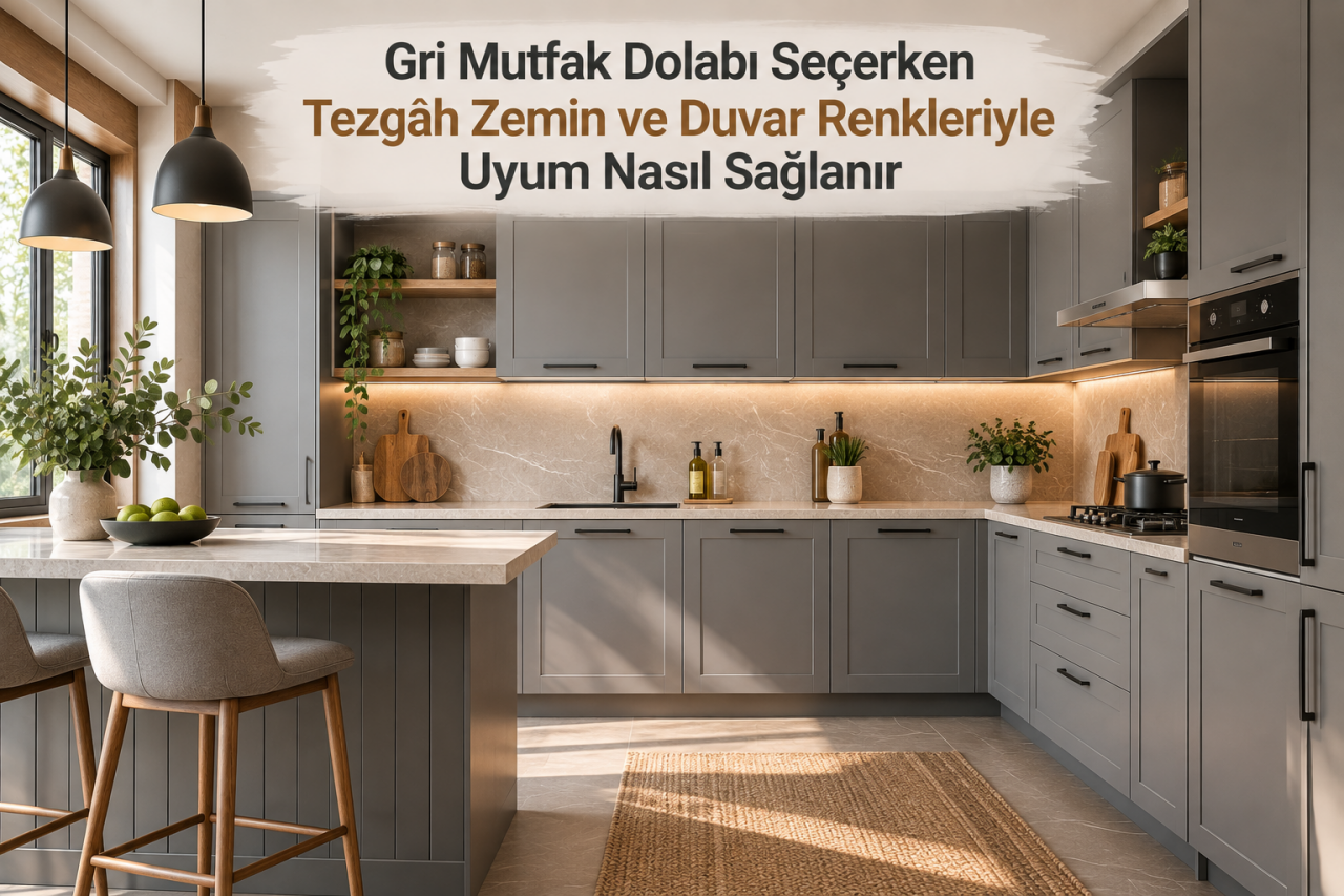 Gri Mutfak Dolabı Seçerken Tezgâh Zemin ve Duvar Renkleriyle Uyum Nasıl Sağlanır