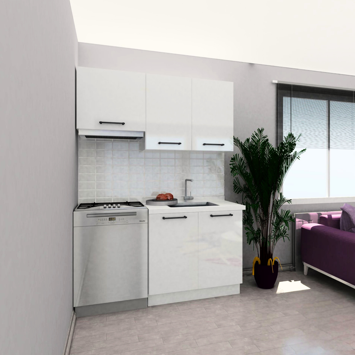 Angkor 150 cm Parlak Beyaz MDF Lam Mutfak Dolabı