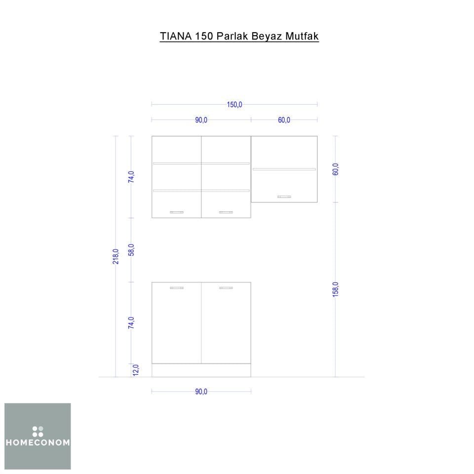 TIANA 150 Parlak Beyaz Mutfak