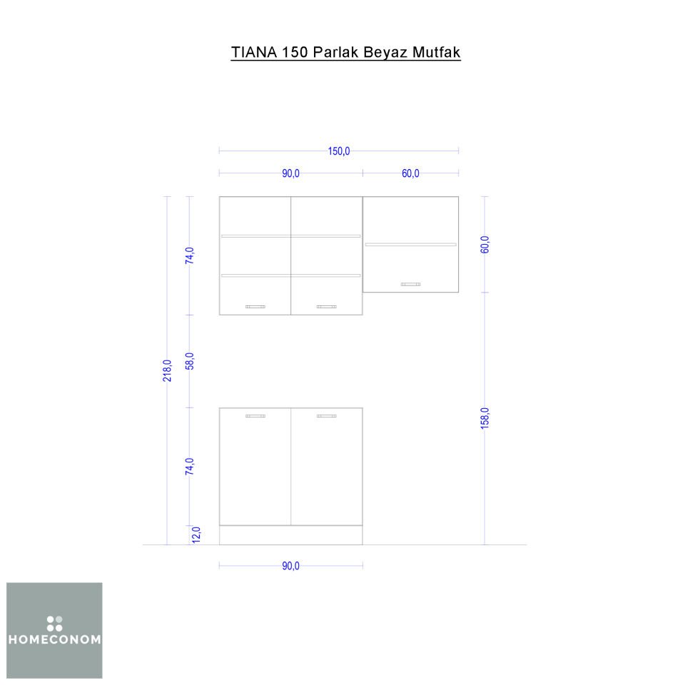 TIANA 150 Parlak Beyaz Mutfak