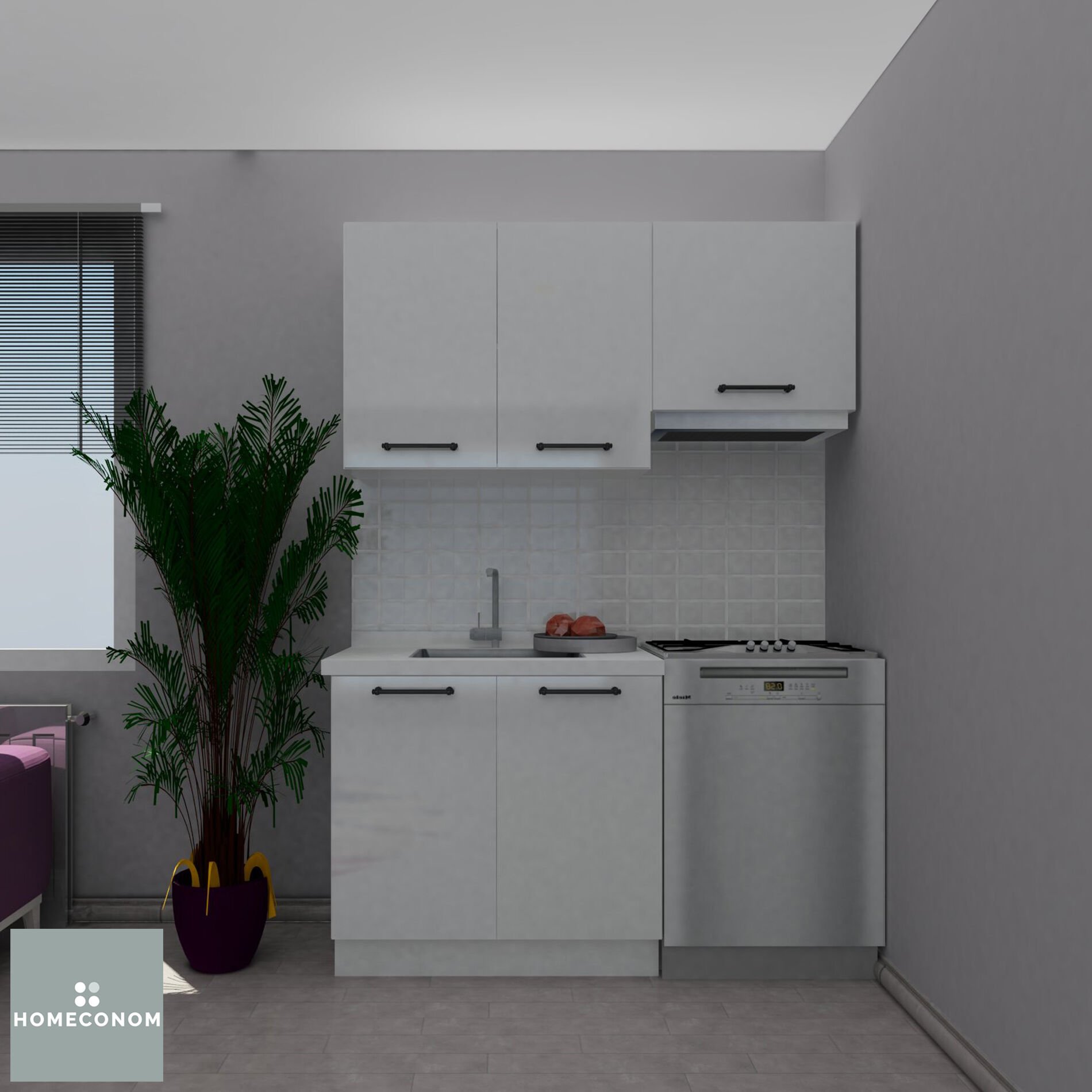 Tiana 150 cm Parlak Beyaz MDF Lam Mutfak Dolabı