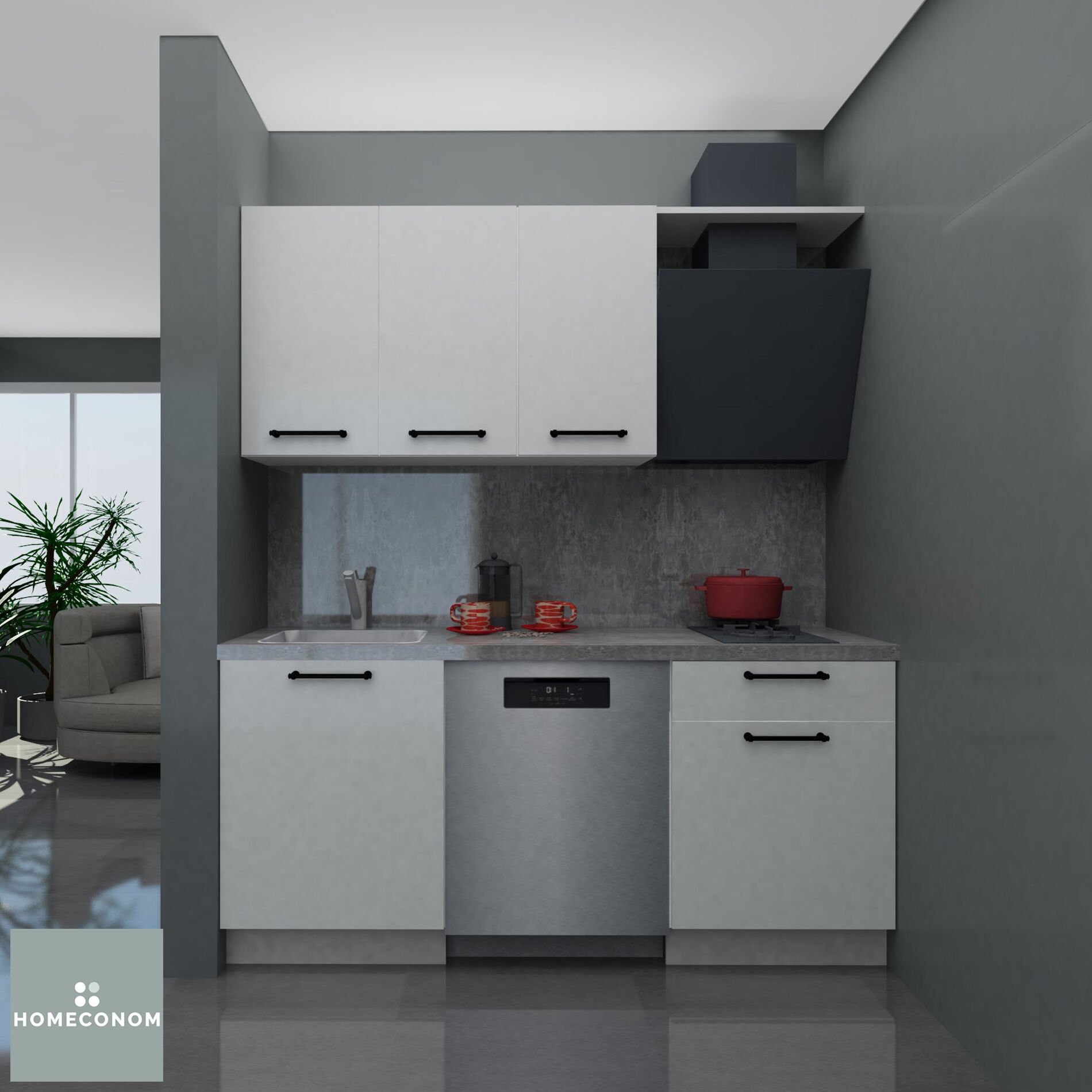 Tiana 180 cm Parlak Beyaz MDF Lam Mutfak Dolabı