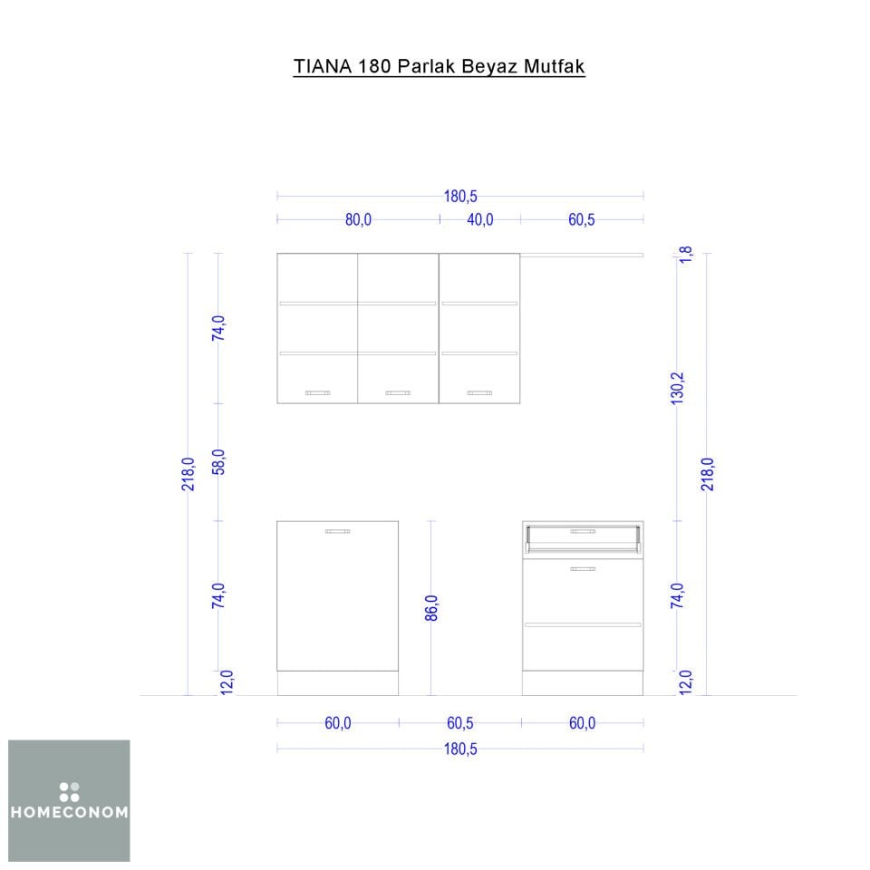 TIANA 180 Parlak Beyaz Mutfak