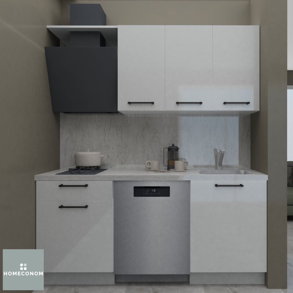 Angkor 180 cm Parlak Beyaz MDF Lam Mutfak Dolabı