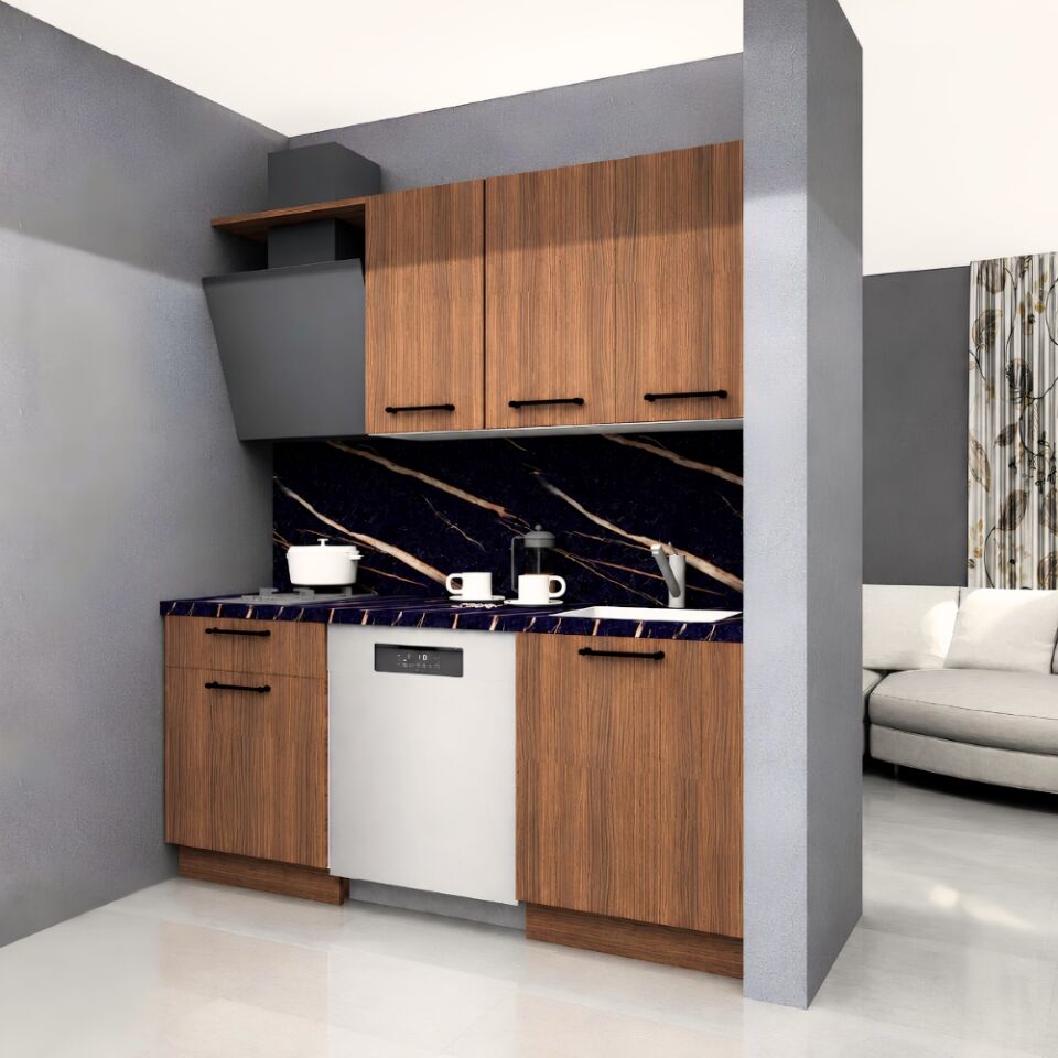 Petra 180 cm Mat Ceviz MDF Lam Mutfak Dolabı