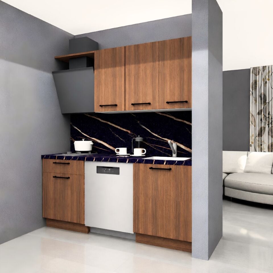 Petra 180 cm Mat Ceviz MDF Lam Mutfak Dolabı