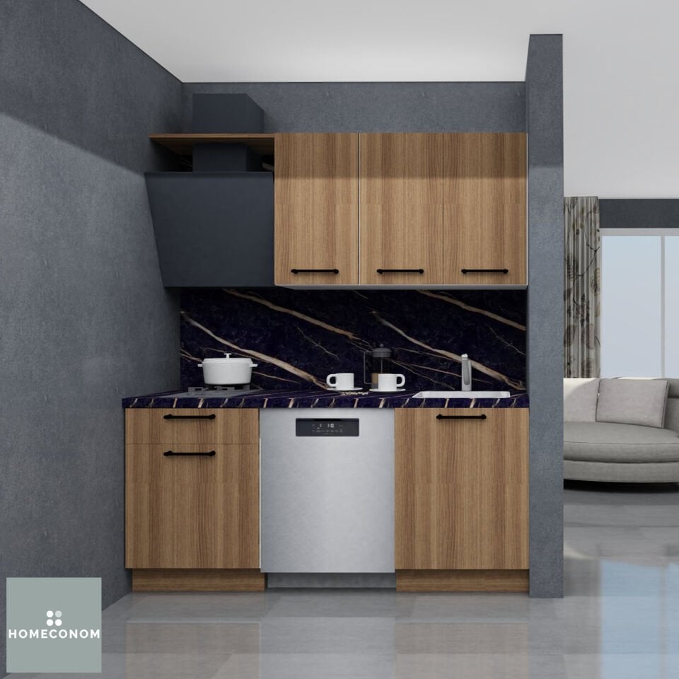 Petra 180 cm Mat Ceviz MDF Lam Mutfak Dolabı