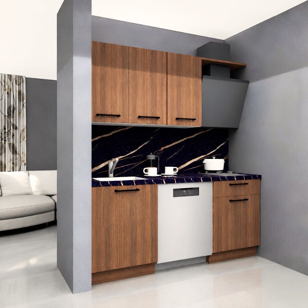 Sardes 180 cm Mat Ceviz MDF Lam Mutfak Dolabı