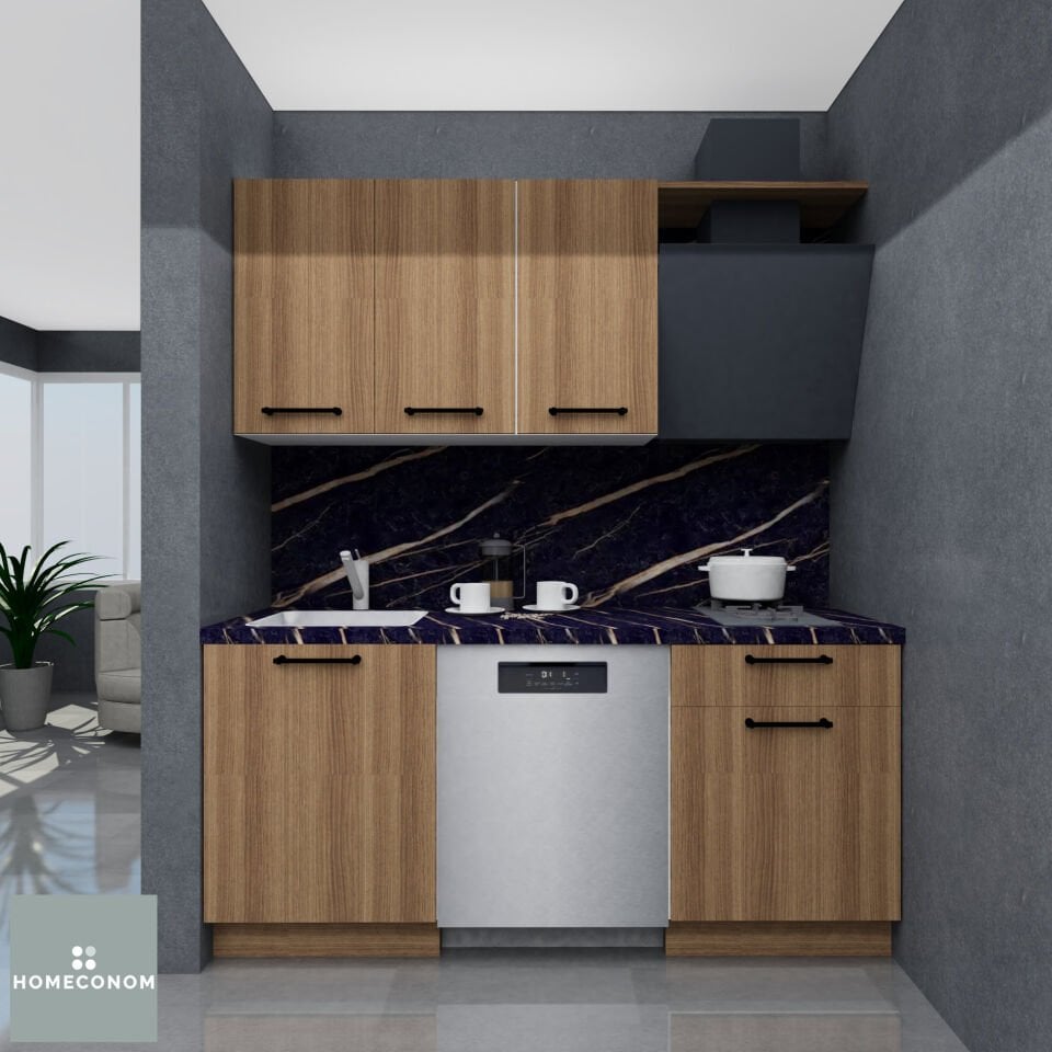 Sardes 180 cm Mat Ceviz MDF Lam Mutfak Dolabı