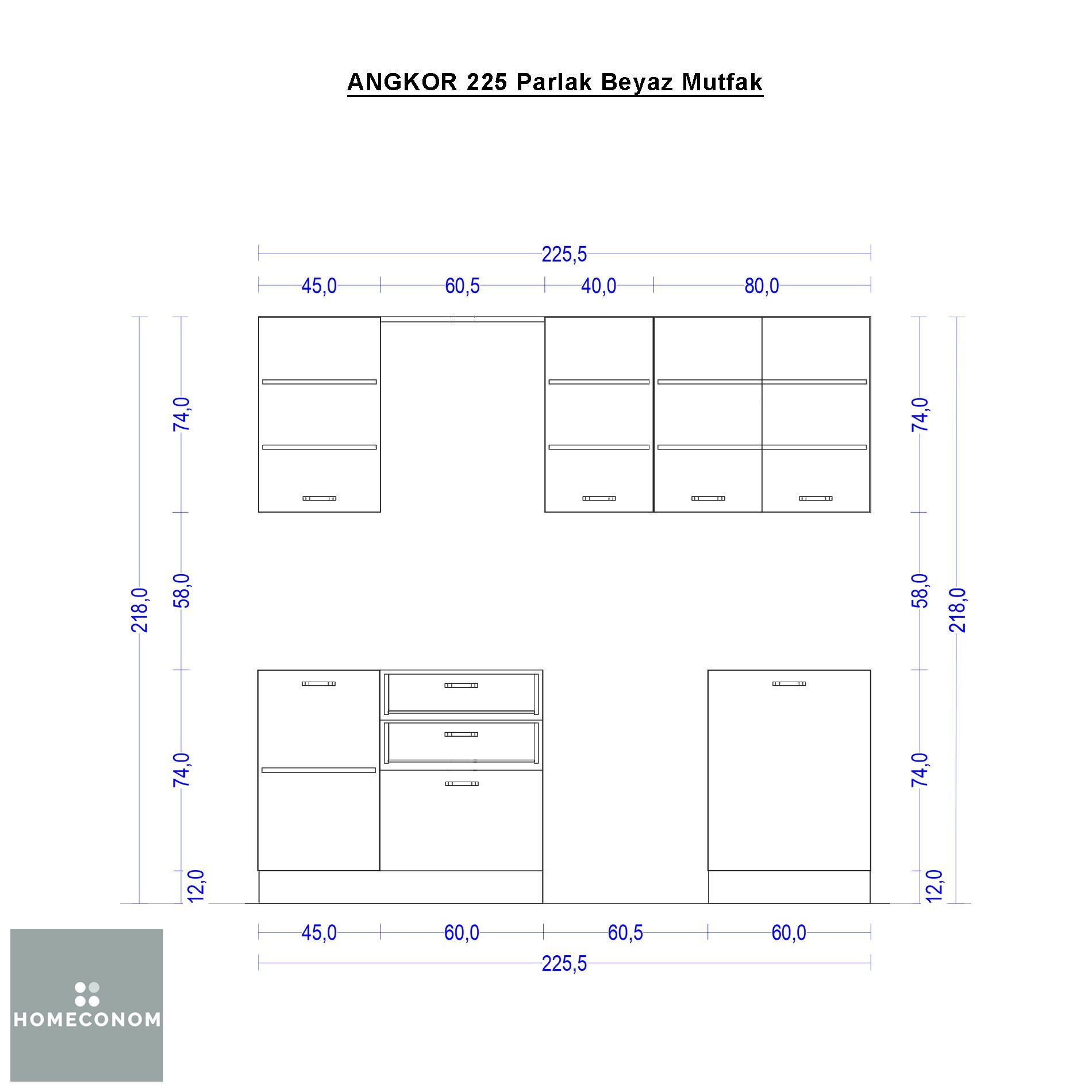 ANGKOR 225 MDF Lam Parlak Beyaz Mutfak