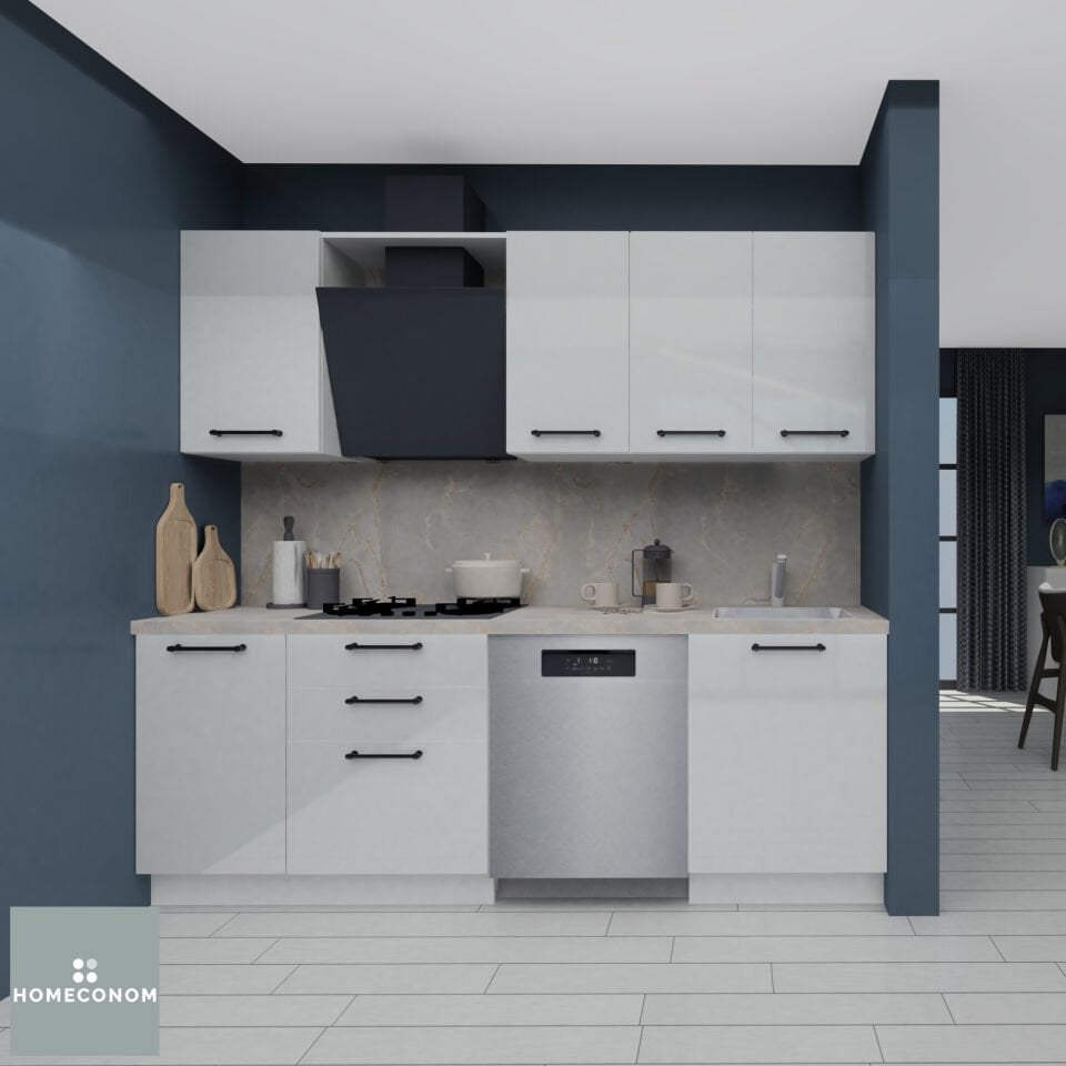 Angkor 225 cm Parlak Beyaz MDF Lam Mutfak Dolabı