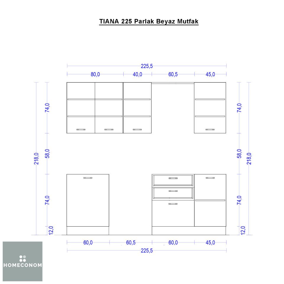 TIANA 225 Parlak Beyaz Mutfak