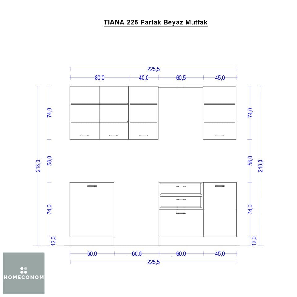 TIANA 225 Parlak Beyaz Mutfak