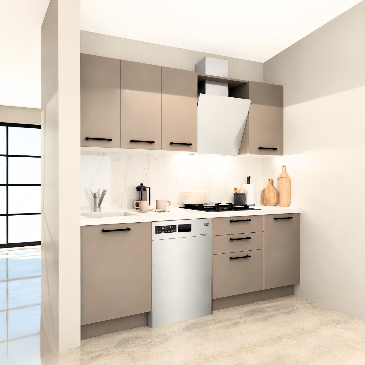 Ellora 225 cm Mat Vizon MDF Lam Mutfak Dolabı