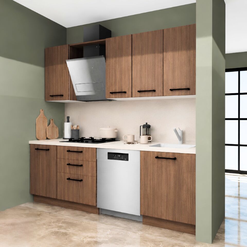 Petra 225 cm Mat Ceviz MDF Lam Mutfak Dolabı