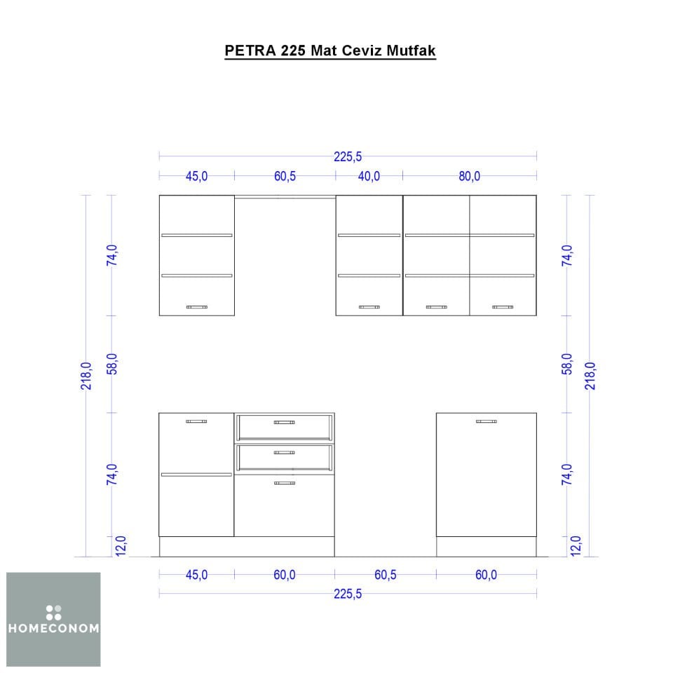 PETRA 225 Mat Ceviz Mutfak
