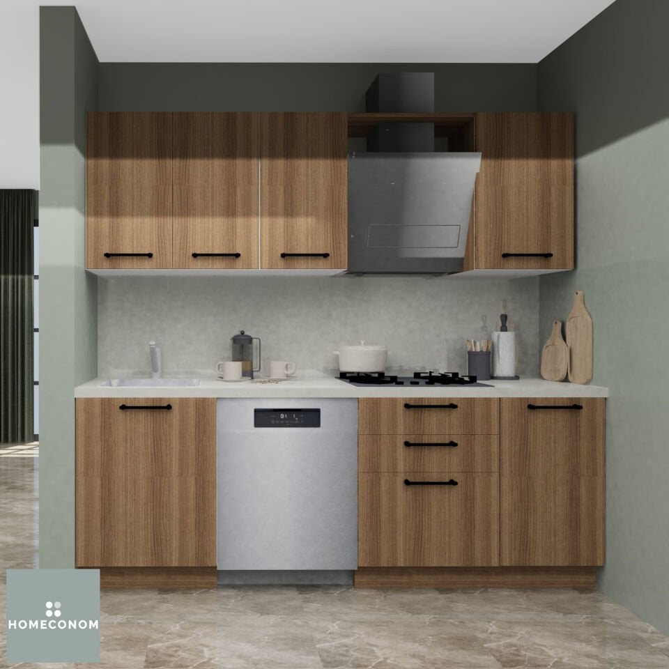 Sardes 225 cm Mat Ceviz MDF Lam Mutfak Dolabı