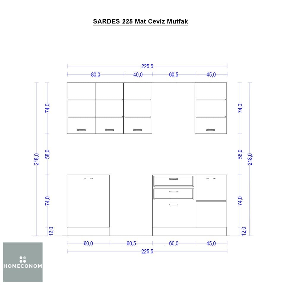 SARDES 225 Mat Ceviz Mutfak
