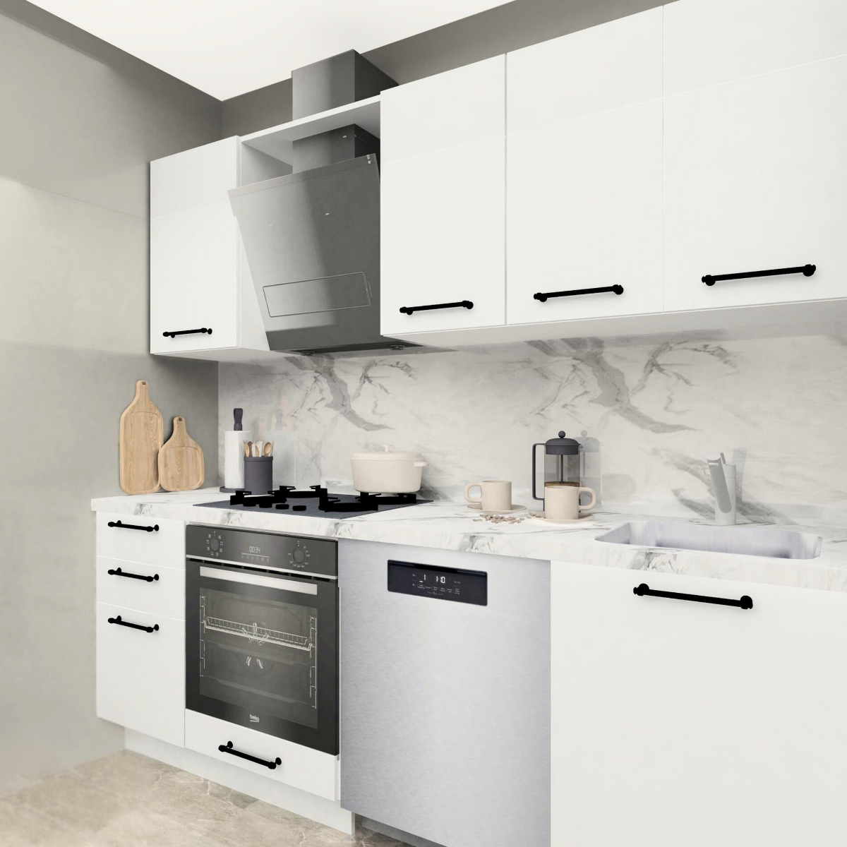 Angkor Baker 225 cm Parlak Beyaz MDF Lam Mutfak Dolabı