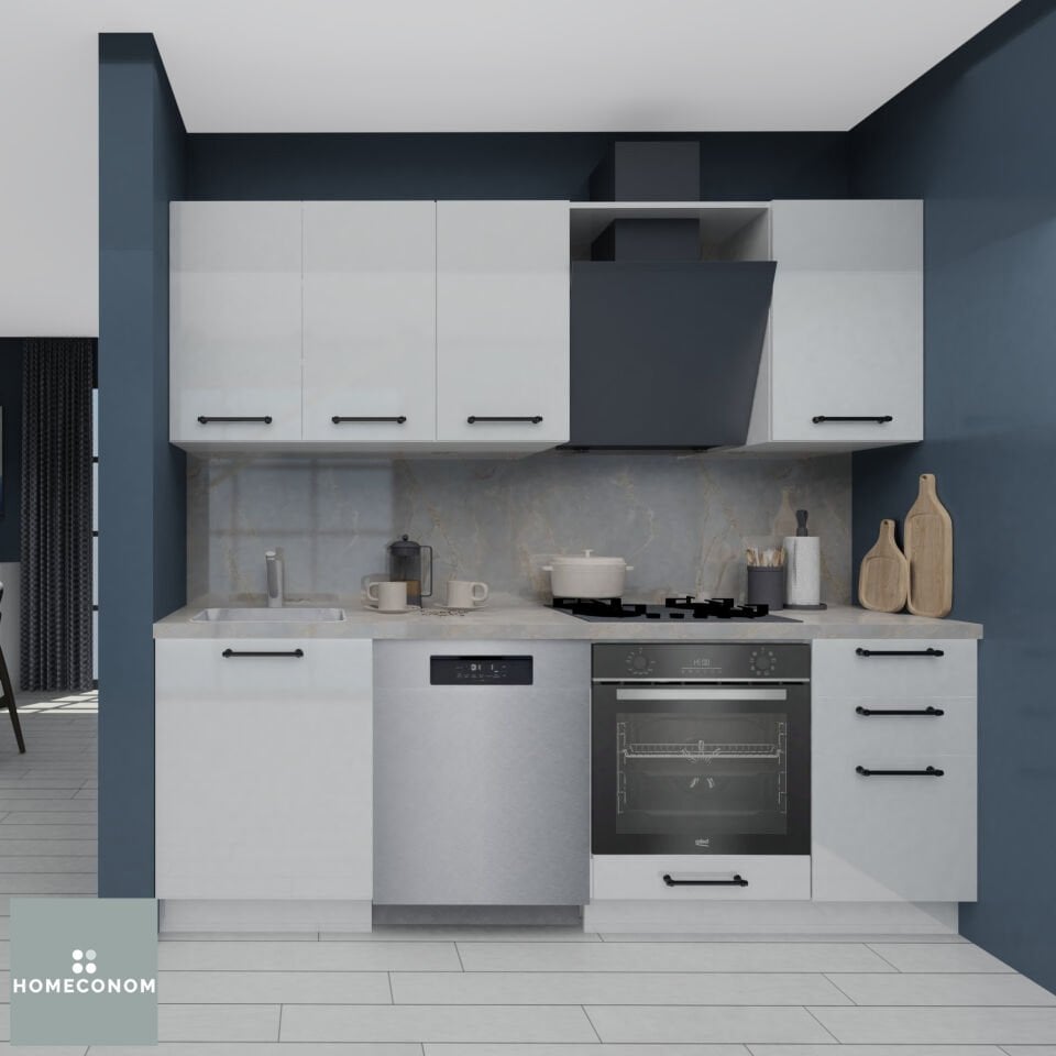 Tiana Baker 225 cm Parlak Beyaz MDF Lam Mutfak Dolabı