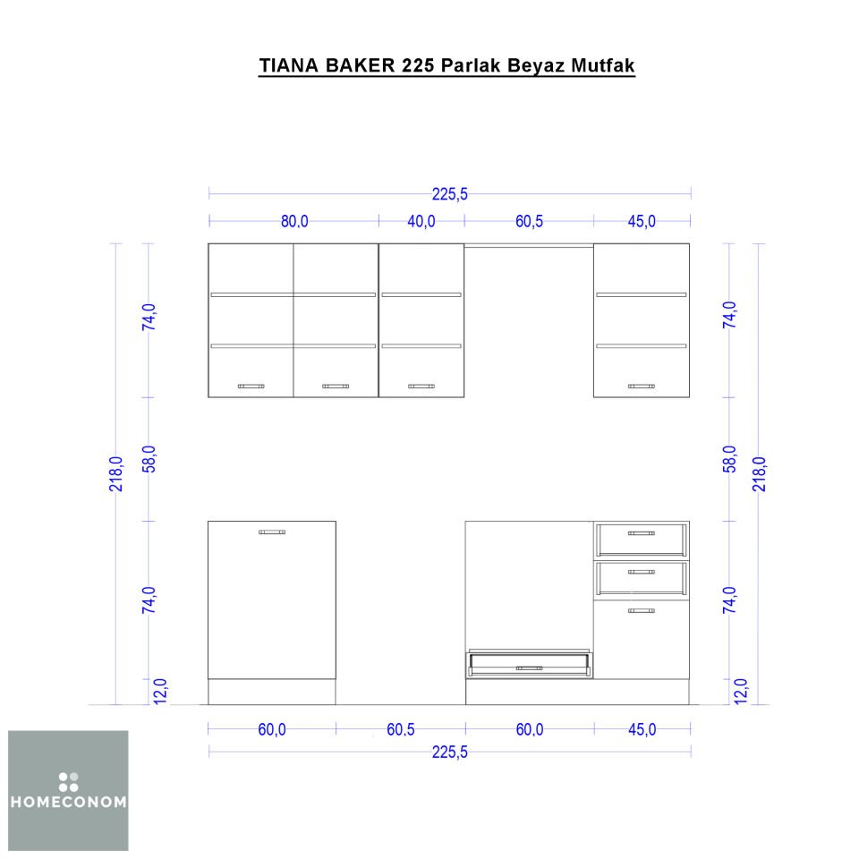 TIANA BAKER 225 Parlak Beyaz Mutfak