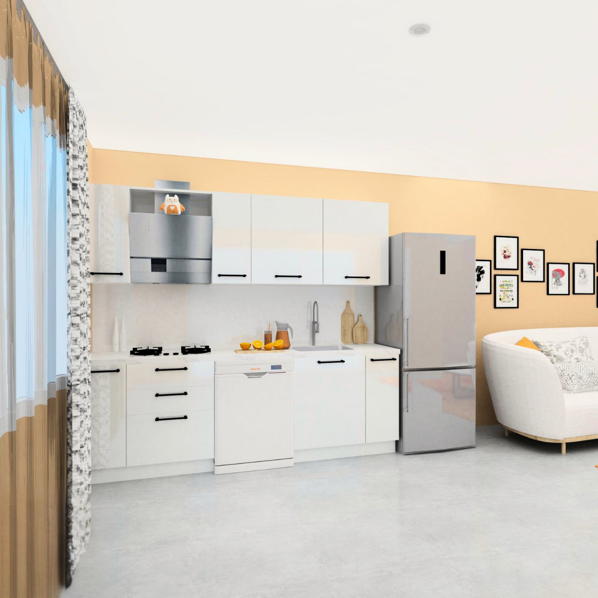 Angkor 240 cm Parlak Beyaz MDF Lam Mutfak Dolabı