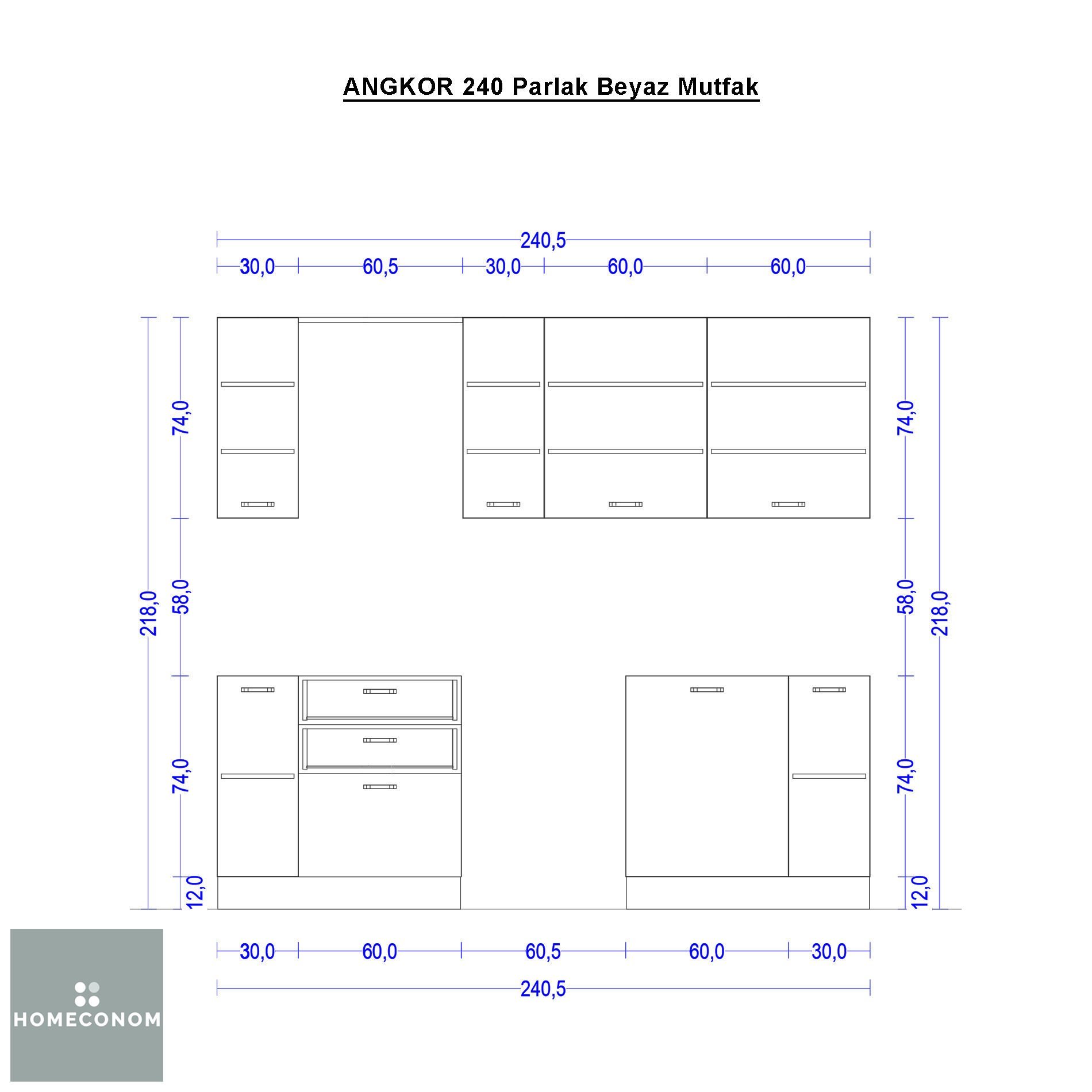 ANGKOR 240 MDF Lam Parlak Beyaz Mutfak