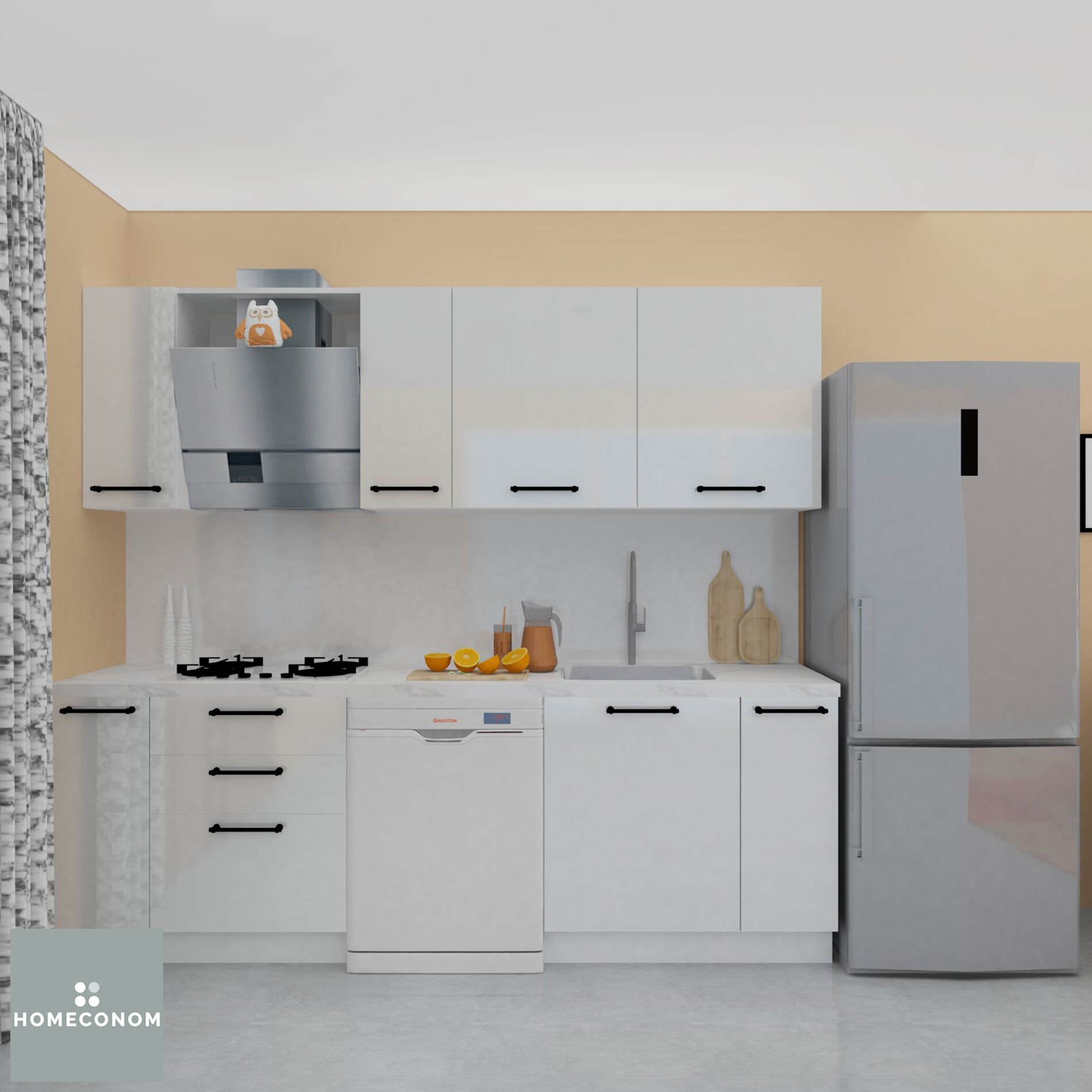 Angkor 240 cm Parlak Beyaz MDF Lam Mutfak Dolabı