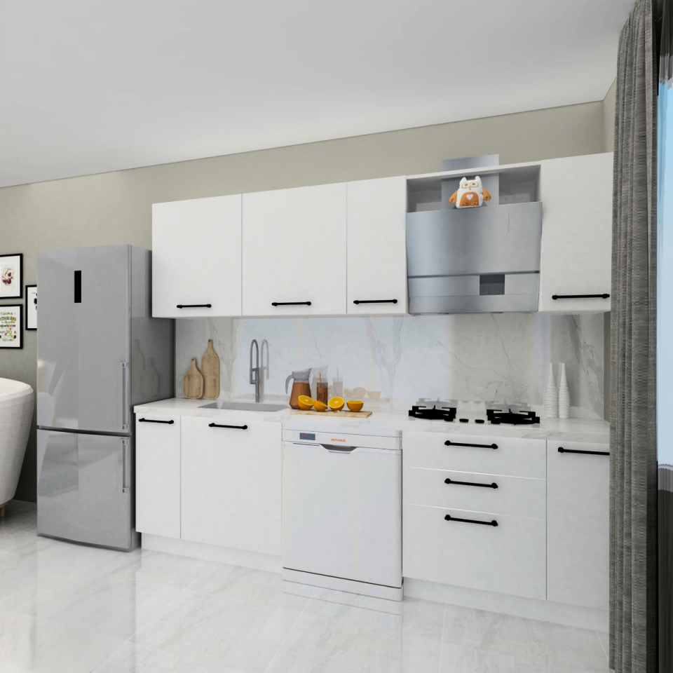 Tiana 240 cm Parlak Beyaz MDF Lam Mutfak Dolabı