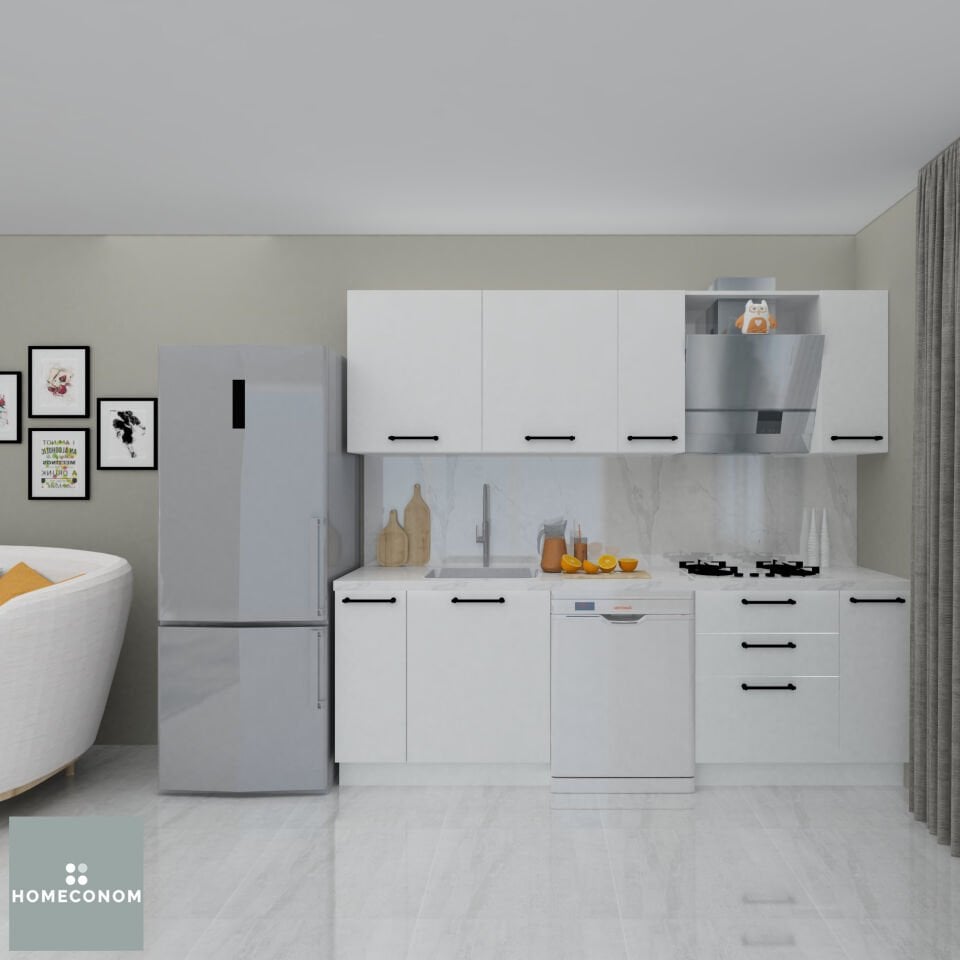 Tiana 240 cm Parlak Beyaz MDF Lam Mutfak Dolabı