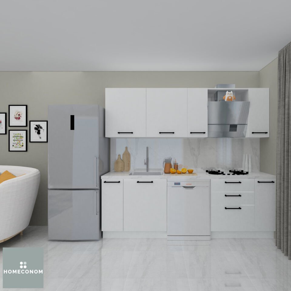 Tiana 240 cm Parlak Beyaz MDF Lam Mutfak Dolabı