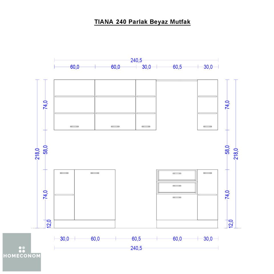 TIANA 240 Parlak Beyaz Mutfak
