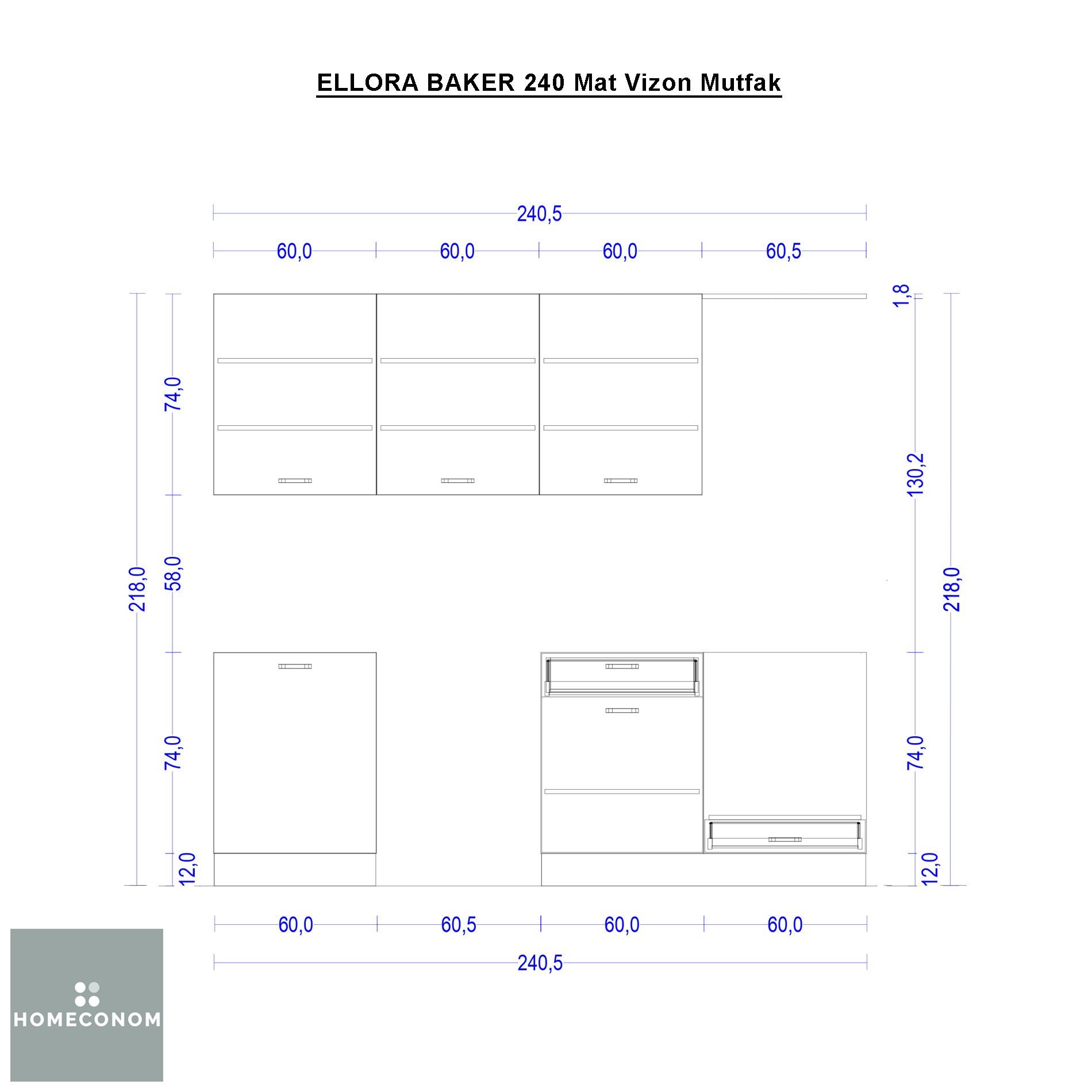 ELLORA BAKER 240 MDF Lam Mat Vizon Mutfak