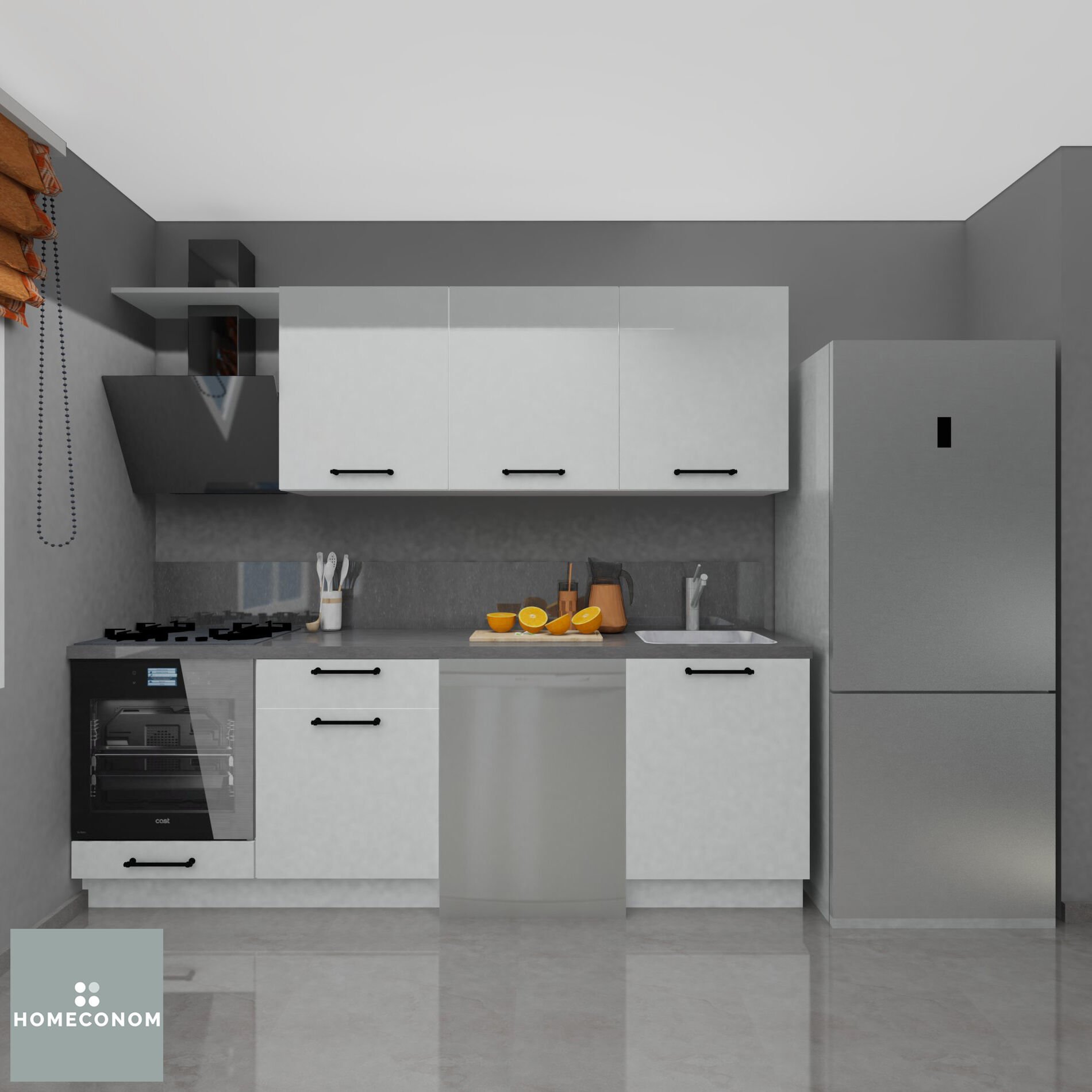 Angkor Baker 240 cm Parlak Beyaz MDF Lam Mutfak Dolabı