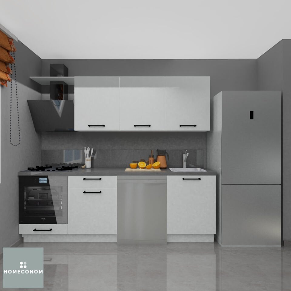 Angkor Baker 240 cm Parlak Beyaz MDF Lam Mutfak Dolabı