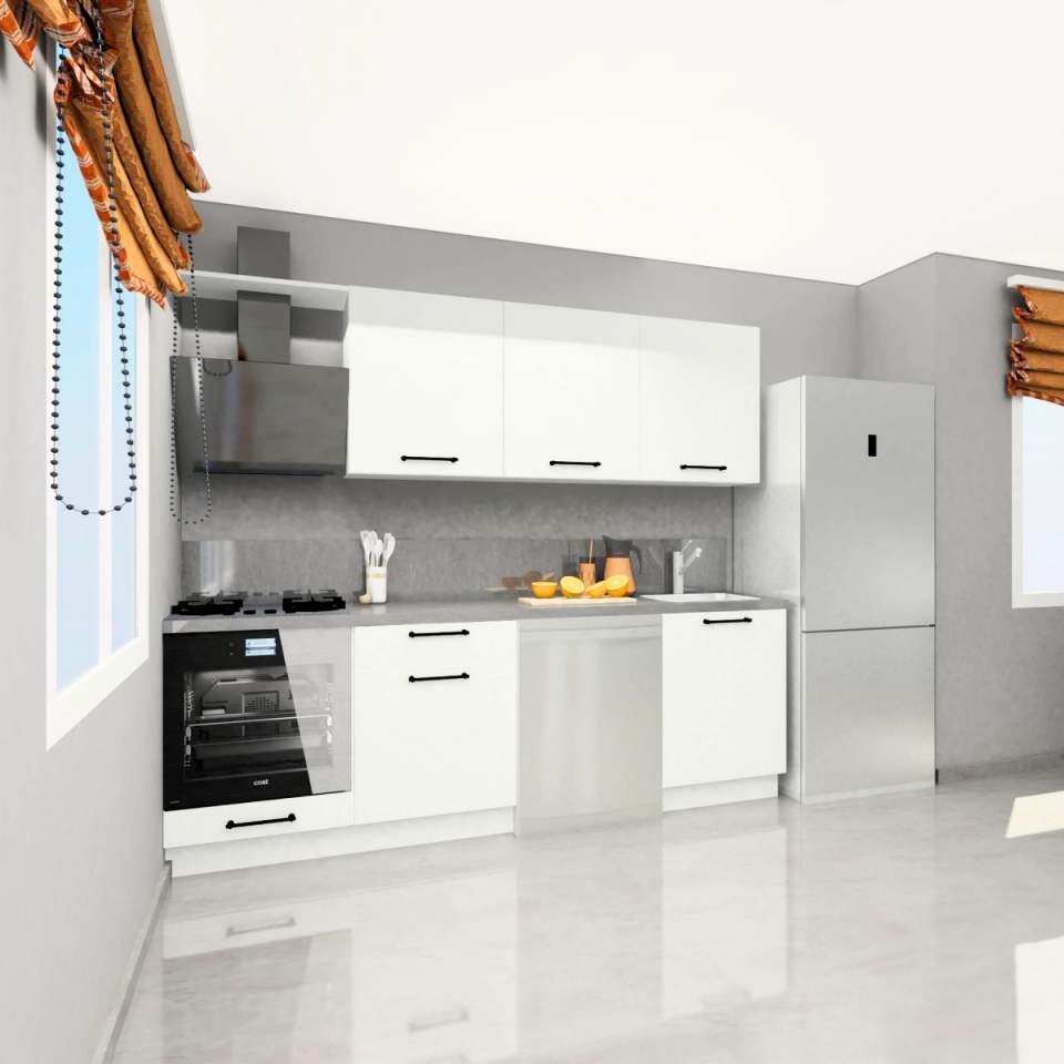 Angkor Baker 240 cm Parlak Beyaz MDF Lam Mutfak Dolabı