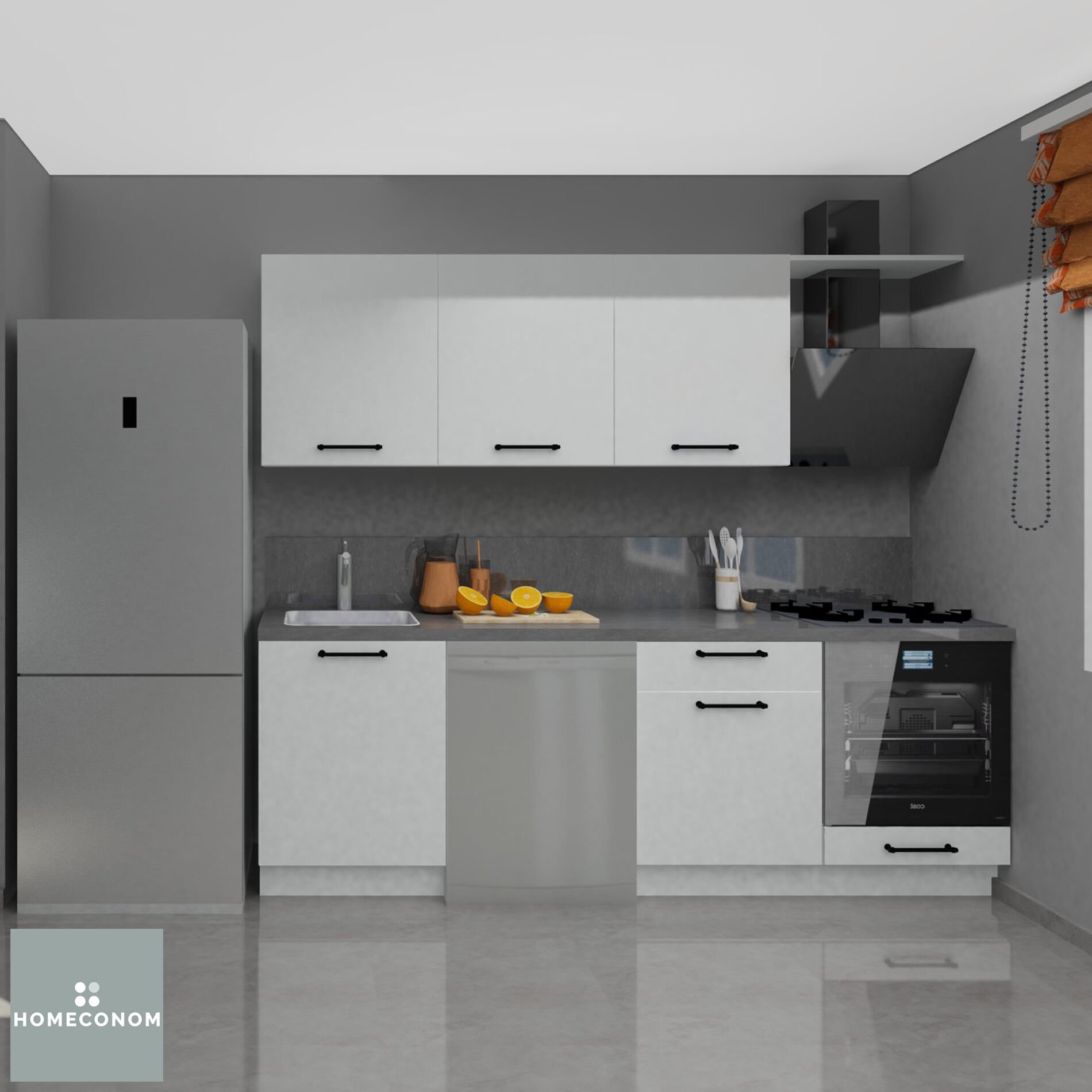 Tiana Baker 240 cm Parlak Beyaz MDF Lam Mutfak Dolabı