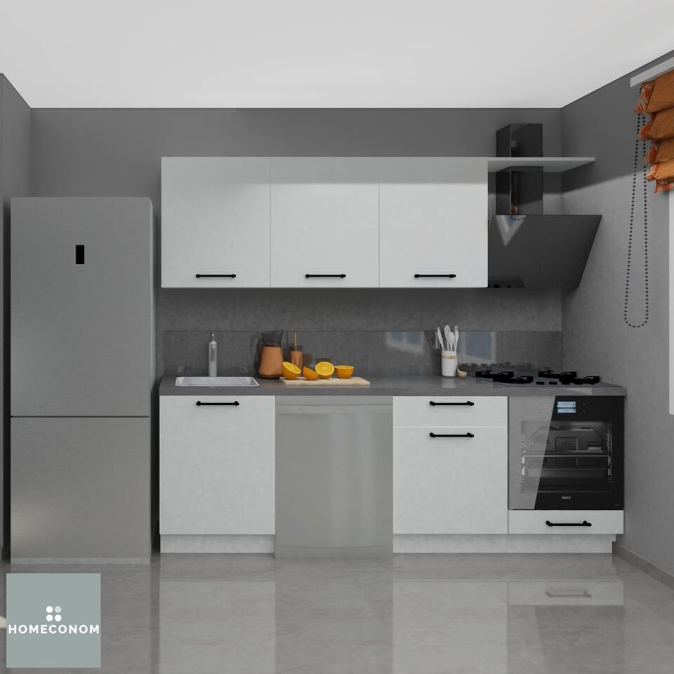 Tiana Baker 240 cm Parlak Beyaz MDF Lam Mutfak Dolabı