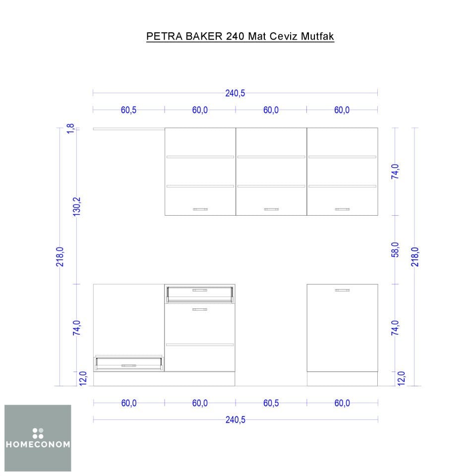 PETRA BAKER 240 MDFlam Mat Ceviz Mutfak
