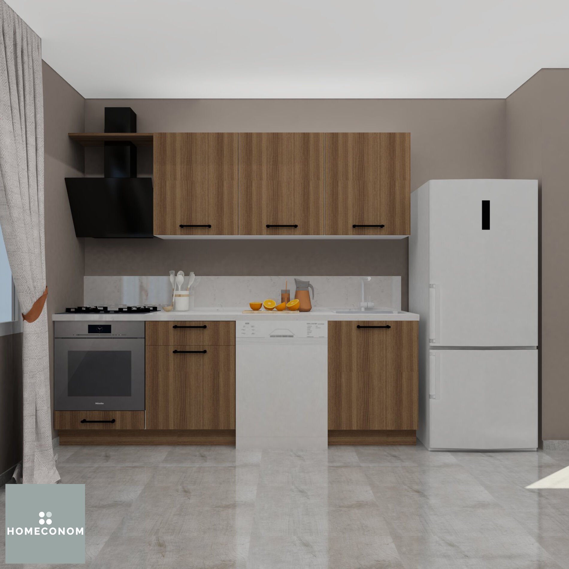 Petra Baker 240 cm Mat Ceviz MDF Lam Mutfak Dolabı