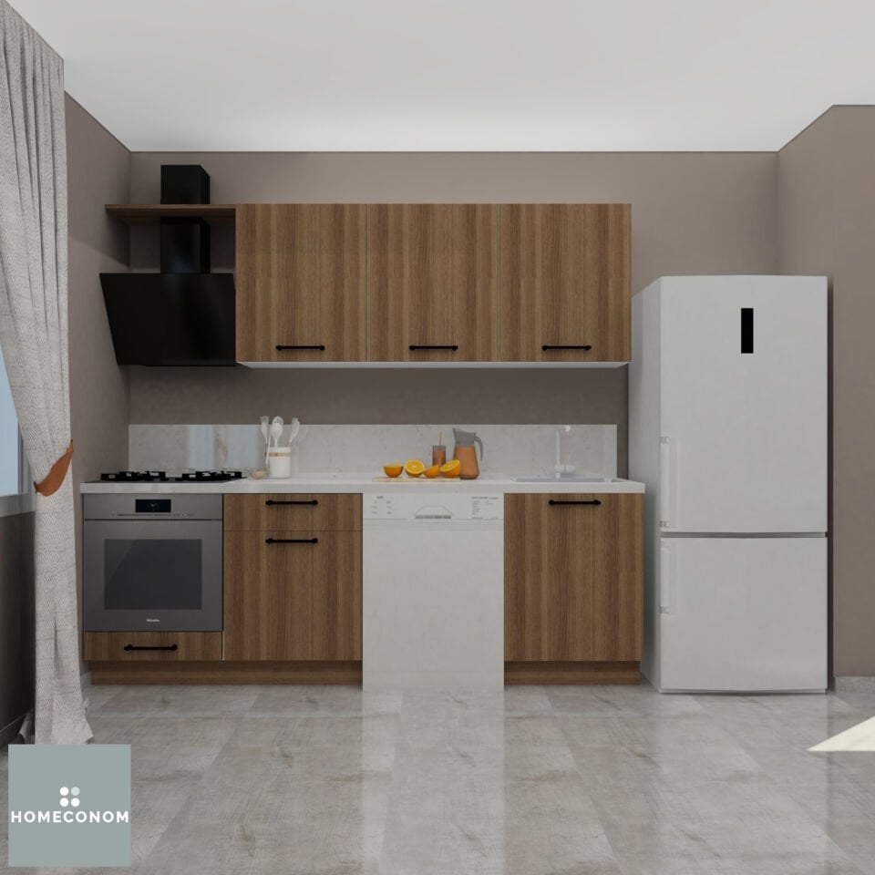 Petra Baker 240 cm Mat Ceviz MDF Lam Mutfak Dolabı