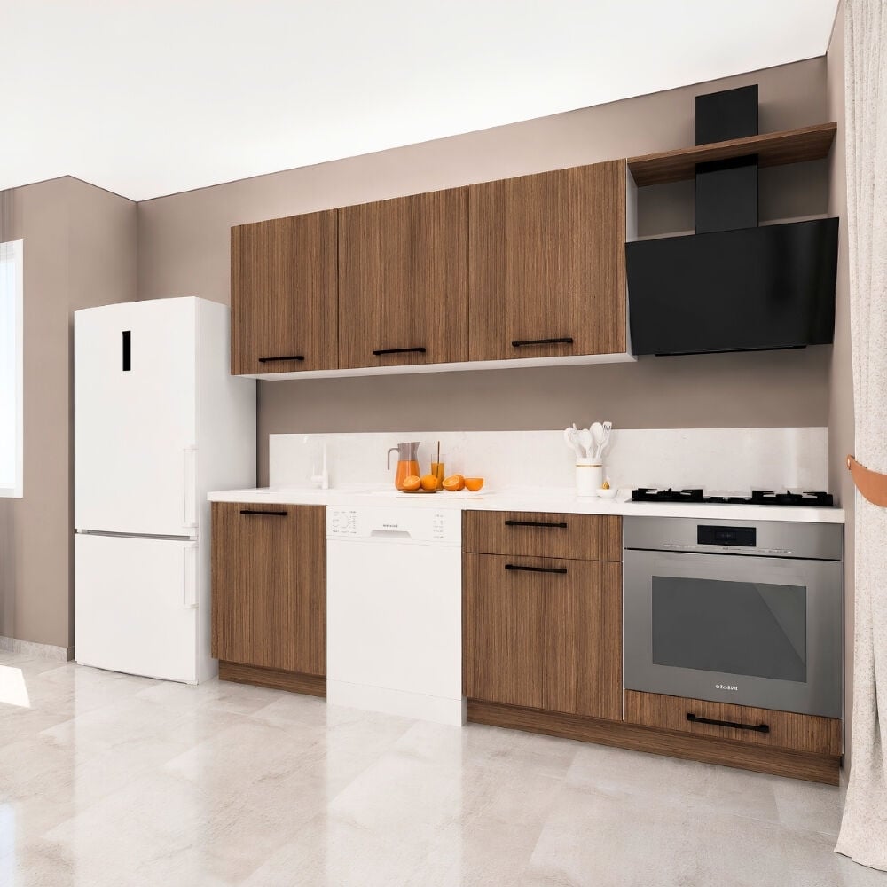 Sardes Baker 240 cm Mat Ceviz MDF Lam Mutfak Dolabı