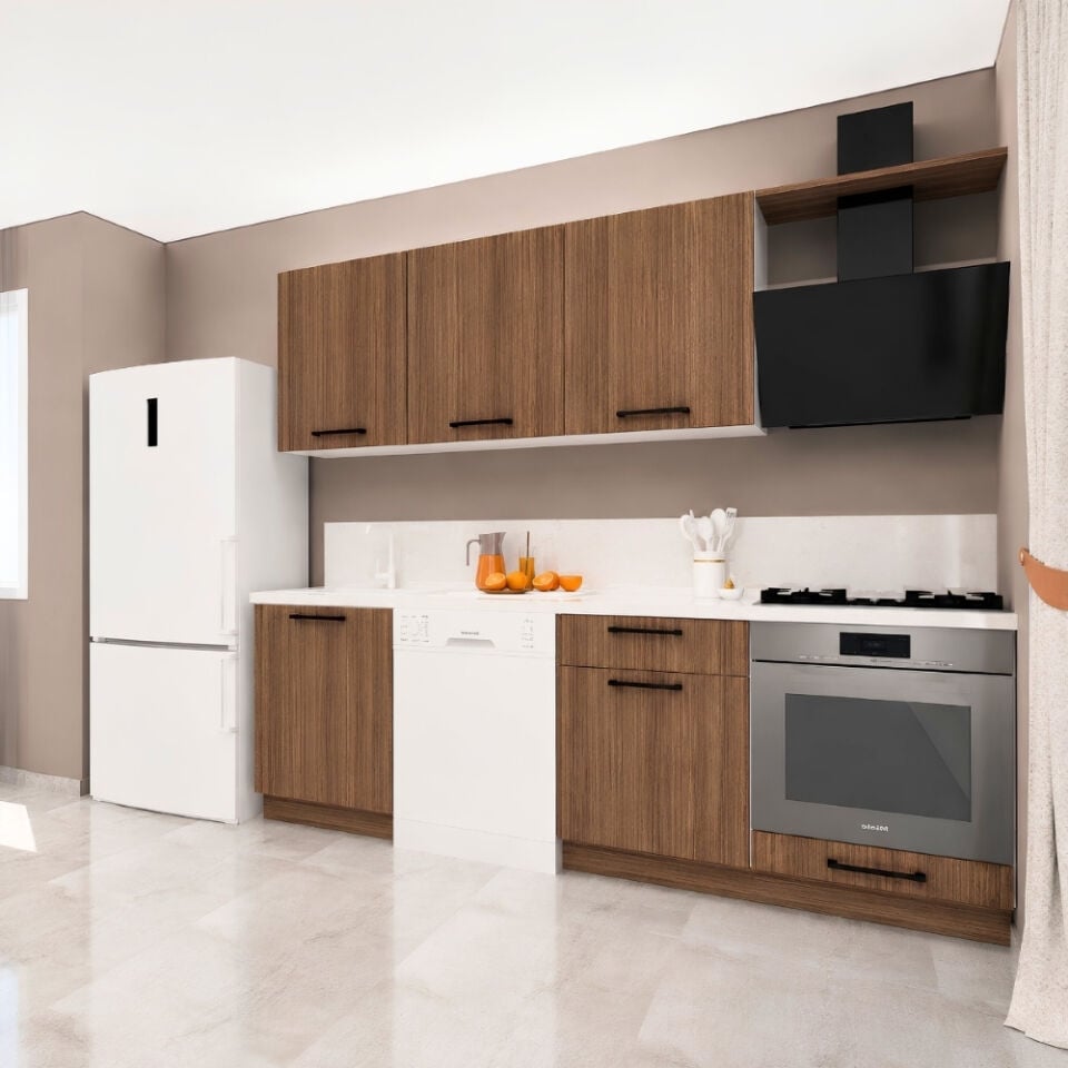 Sardes Baker 240 cm Mat Ceviz MDF Lam Mutfak Dolabı