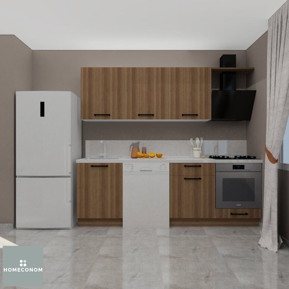 Sardes Baker 240 cm Mat Ceviz MDF Lam Mutfak Dolabı