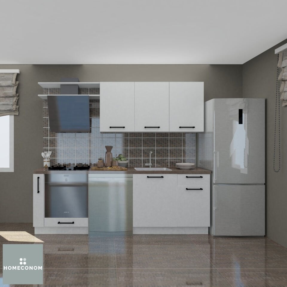 ANGKOR SERVER-B 240 MDF Lam Parlak Beyaz Mutfak