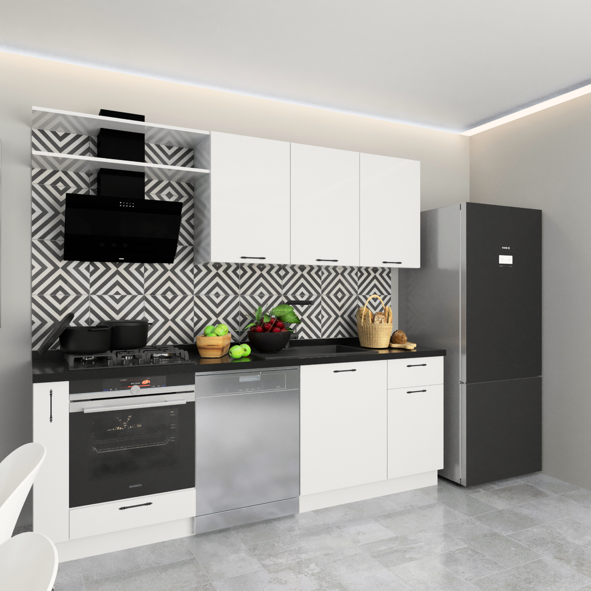 Angkor Server-B 240 cm Parlak Beyaz MDF Lam Mutfak Dolabı