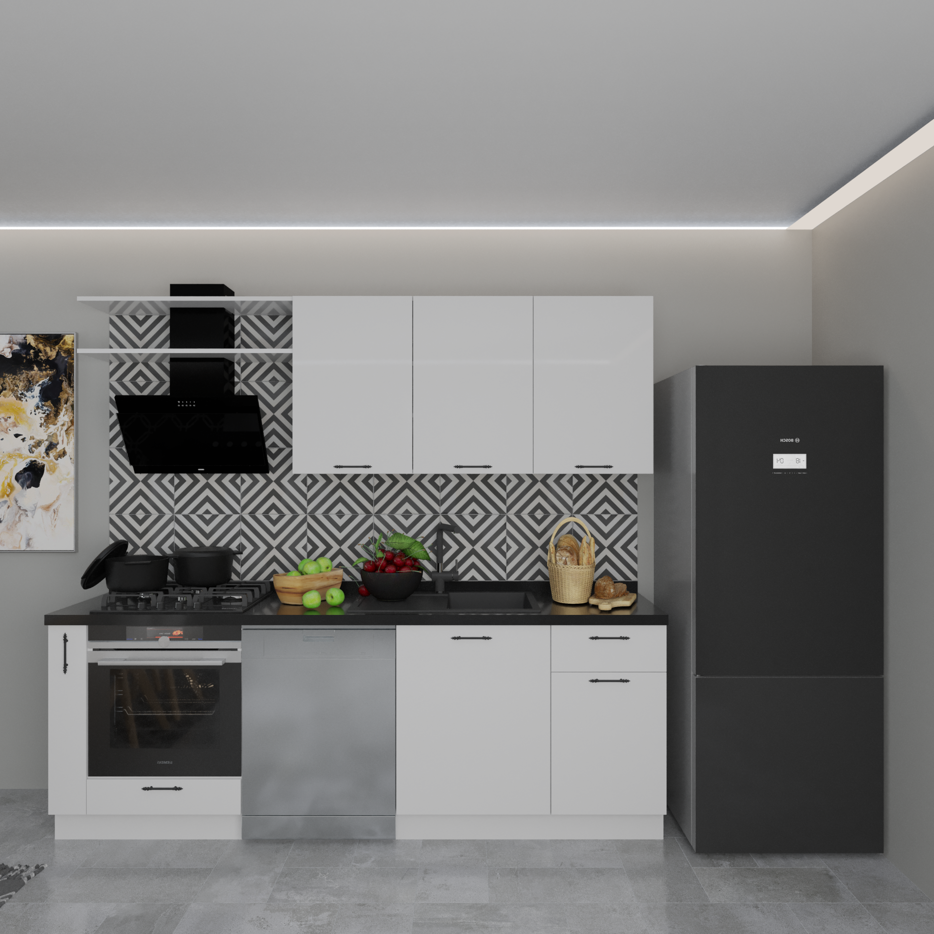 Angkor Server-B 240 cm Parlak Beyaz MDF Lam Mutfak Dolabı