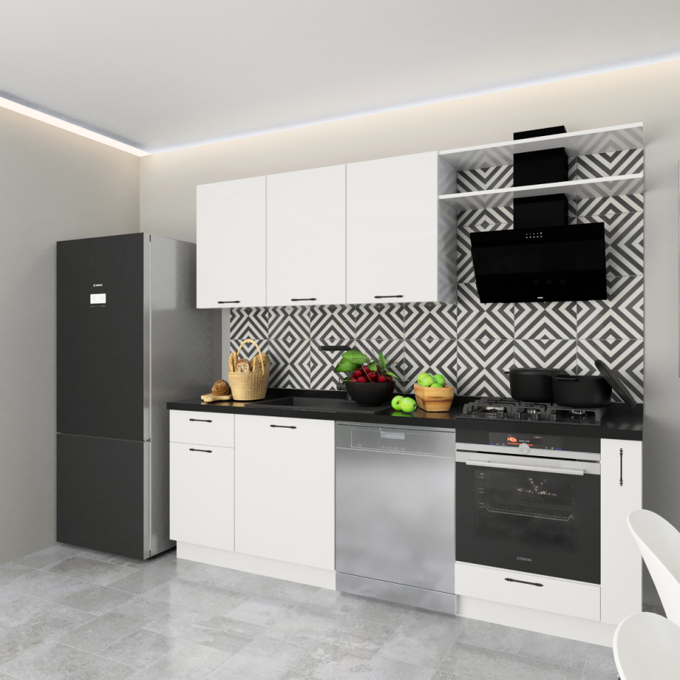 Tiana Server-B 240 cm Parlak Beyaz MDF Lam Mutfak Dolabı