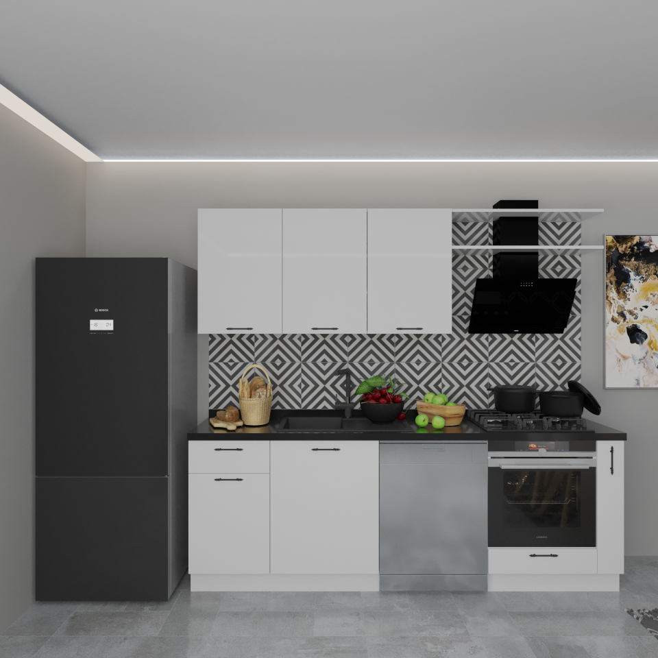 Tiana Server-B 240 cm Parlak Beyaz MDF Lam Mutfak Dolabı